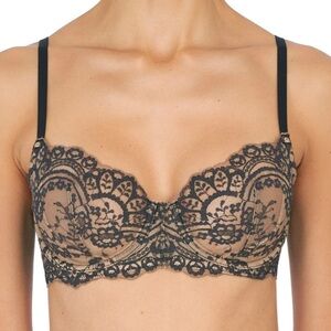 Natori Calm Unlined Underwire Bra in Black/Cafe Size 34D New Without Tags